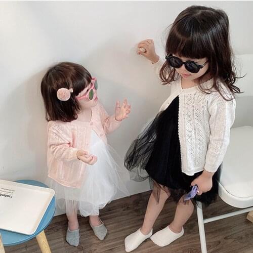Spring Summer Baby Girls Knit Cardigan Long Sleeve Jacket Korean Style Hollow Out Girls Shawl Sweater 66-140cm BC960