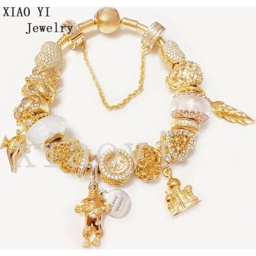 XIAOYI 2020 New S925 yellow pineapple bear butterfly hollow out wheat ear cereal DIY bracelet suitable for European beauty gift