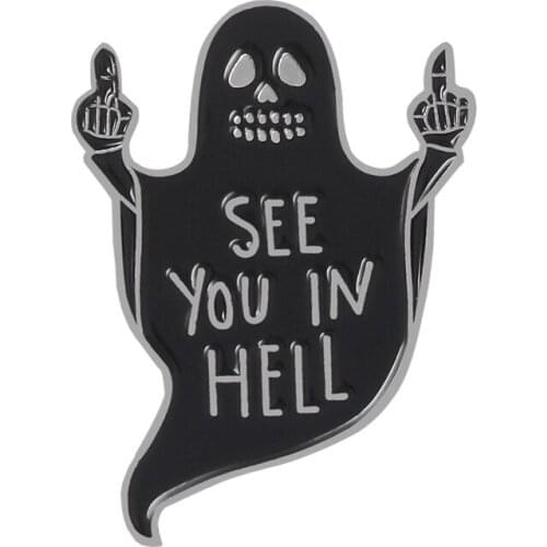 Black Cat Ghost Gesture Brooch For Backpacks Lapel Enamel Pins Broche for Women Badge Pines Mental Brooches Jewelry Accessories