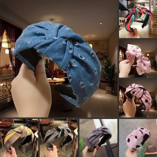 2021 New Fashion Solid color fabric cross-knotted wide-brim headband Hairpin Temperament Headdress Hair Accessories