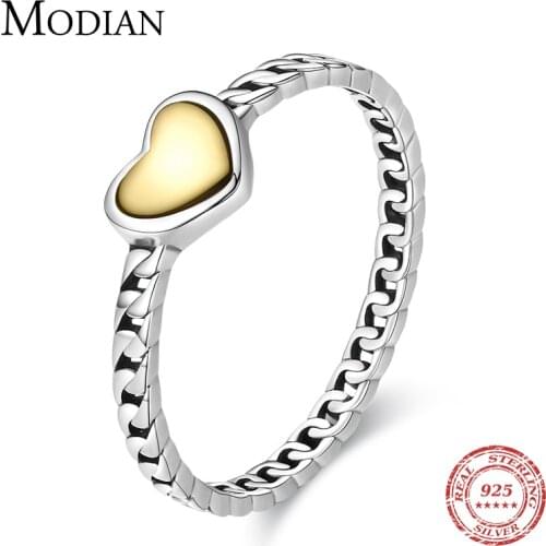 Modian Gold Color Heart Rings 100% 925 Sterling Silver Vintage Trendy Charm Finger Ring For Women Female Fine Jewelry Gift Anel