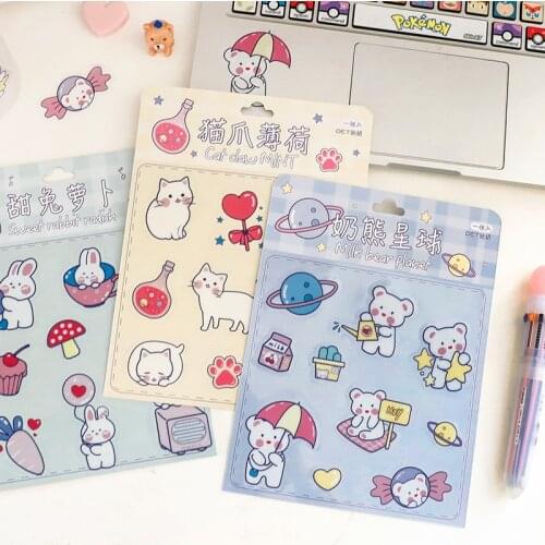 1 Sheet Lovely Starry Planets Bunny Cat Bear Decorative Sticker DIY Decoration