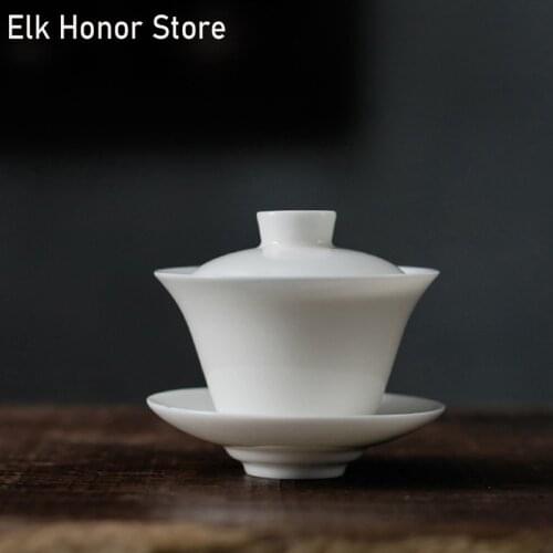 125ml Ivory White Jade Porcelain Tea Tureen Sopera Sancai Tea Cup Chrysanthemum Tea Mugs Travel Tea Set Household Decoration