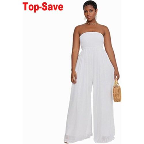 2021 New Arrival Summer Chiffon Wide-Leg Jumpsuit Women Strapless Sexy Flares Pants Overalls Evening Party Birthday Outfits 2XL