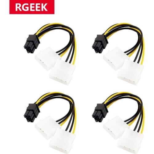 5pcs 18awg Dual 4 Pin Molex to 6 Pin PCI-E Power Supply Converter Adapter Connector Y Splitter Cable Cord