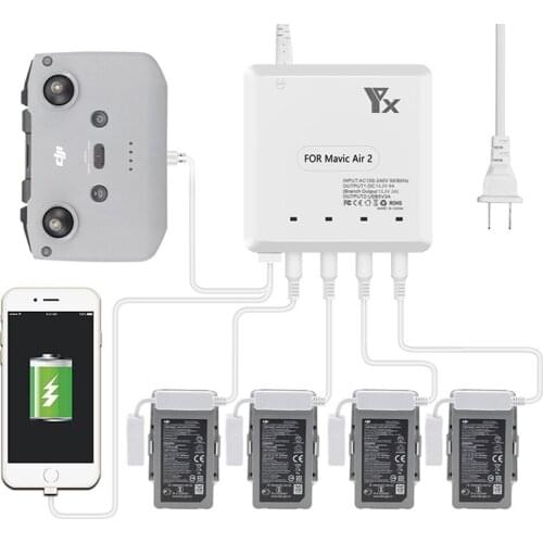 6 in 1 Rechargeable Battery Housekeeper for DJI Mavic Air 2/2S Drone Smart Remote Control Mobile Phone Charger Accessories