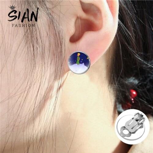 SIAN Cute The Little Prince Artist fairy tale Art Photo Printed Glass For Women Children Ear Clip Jewelry Accessories Wholesale