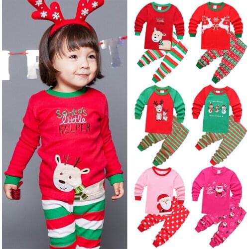 Cartoon Kids Christmas Pyjamas Spring Autumn Cotton Long Sleeve Top + Pants Boys Girls Pajamas Sets 1-6 Year Childrens Clothing