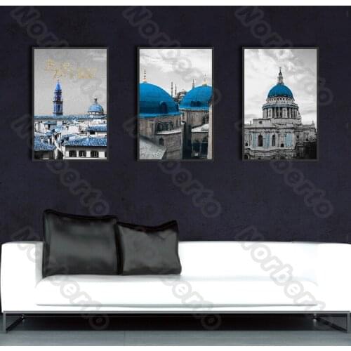 European Classic Style with Blue Tower Canvas Painting Wall Poster Painting Picture for Living Room Bedroom Wall Decoration