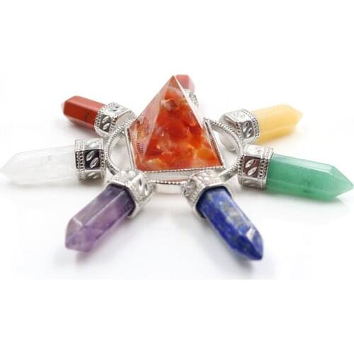 FYJS Unique Silver Plated Many Colors Resin and Stone Pyramid Orgone Energy Pendant Energy Transmitter Jewelry
