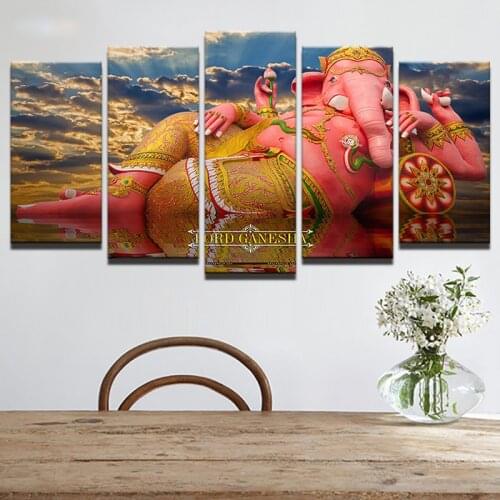 HD Printed Canvas Painting Frame Wall Art Home Decor Living Room India Ganesha Poster 5 Piece Elephant Trunk God Pictures
