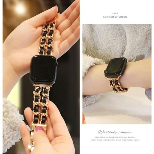 Women Leather Strap For Apple Watch band Correa 40mm 44mm Stainless Steel Bracelet for apple watch Series 6 SE 5 4 3 2 42mm 38mm