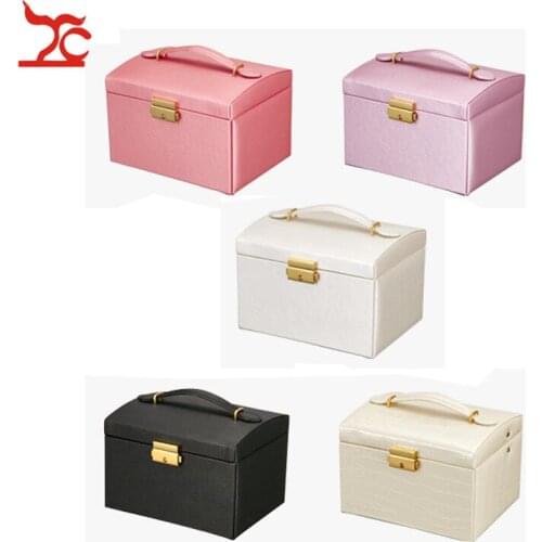 Fashion Luxury PU Three Layer Makeup Case Travel Jewelry Organizer with Lock and Mirror Gift for Jewelry Storage Collection Box