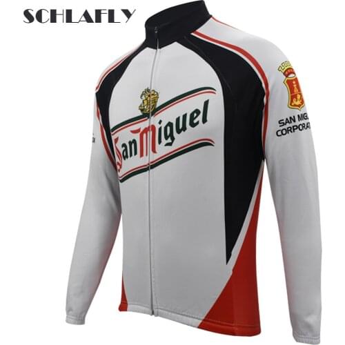 Sanmiguel men white cycling jersery long sleeve retro bike winter fleece wool & no fleece bicycle clothing schlafly
