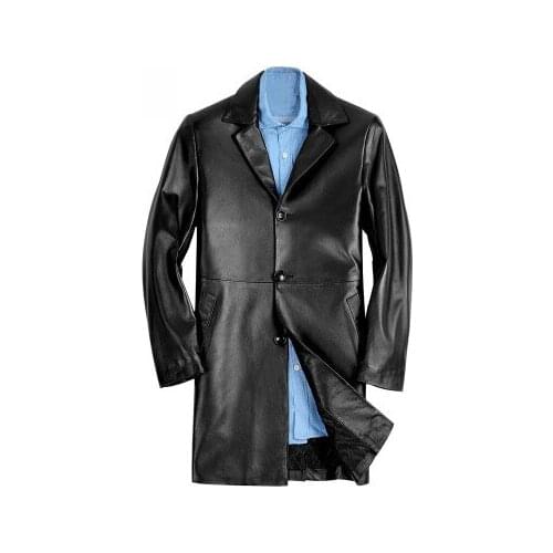 Plus Size 4XL 2020 Spring Autumn Genuine Jacket Men Long Windbreaker Sheepskin Leather Coats Male Outwear LX1488