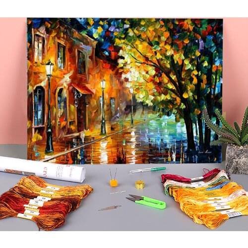 Quiet Corner Printed Canvas 11CT Cross Stitch DIY Embroidery Kit DMC Threads Painting Handmade work Handicraft Adults