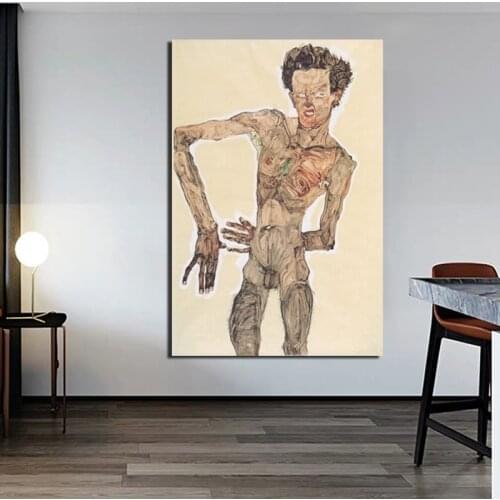 Egon Schiele Self Portrait Wall Art Canvas Painting Posters Prints Modern Painting Wall Pictures For Living Room Home Decoration
