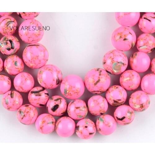 Natural Pink Shell Turquoises Stone Round Loose Beads For Jewelry Making 4-12mm Spacer Beads Fit Diy Bracelets Accessory 15