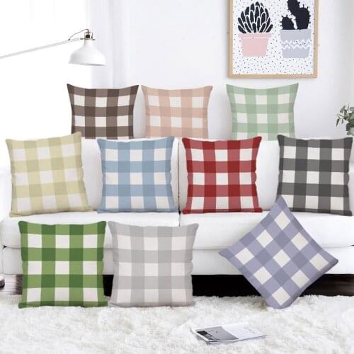 Nordic Simple Plaid Linen Pillow Cover 18x18in Car and Office Sofa Cushion Cover 45x45cm Short Plush Pillowcase home decoration