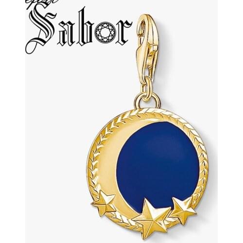 Blue Moon & Star Charm Pendant Summer Fashion Jewelry silver plated Trendy Gift For Women Men Fit Bracelet Necklace thomas