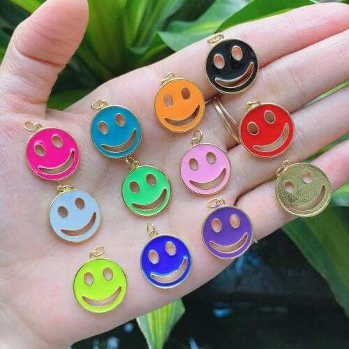 10PCS, Smile Smiling Happy Face Enamel Charm Neon Pink Orange Turquois Blue Oil Dropped, Gold Plated ,Necklace Bracelet Pendant