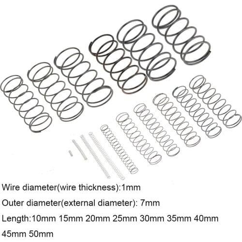 10PCS 1.0*7*10-50mm Spring Steel Small Compression Release Mechanical Return Spring Pressure Spring OD 7mm 1.0x7x10-50mm