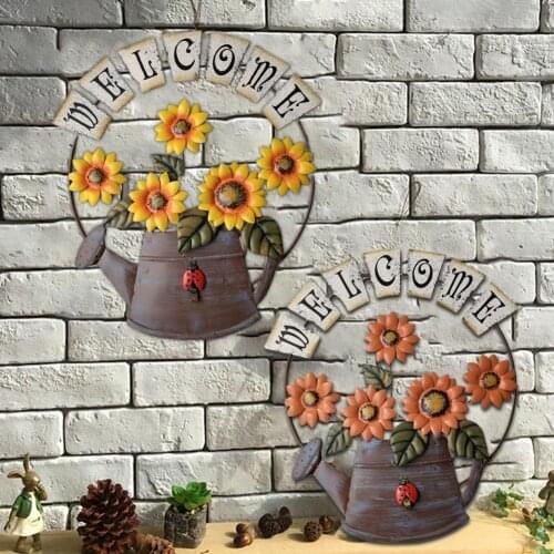Garden Wall Art Decor Tin Sign Plaque Wall Decor Sunflower Iron Hanging Ornament Welcome Letter Living Room Wall Decor Pendant