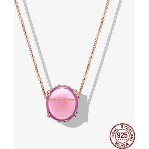 100% Real 925 Sterling Silver Pink Cabochon Gems Fit Original 3mm Bracelet For Women Birthday Fashion Jewelry Gift