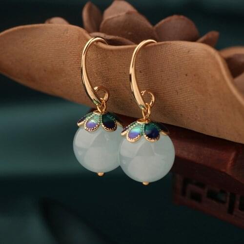 MYWINY 2019 New nature stones earrings dangle ethnic flower earrings vintage fashion copper flowers cloisonne jewelry