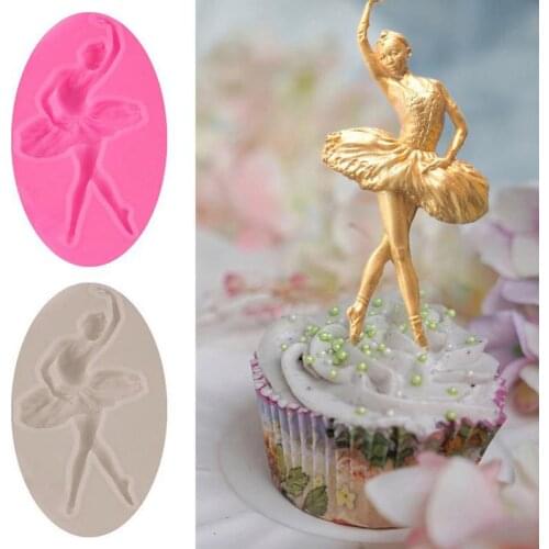 1pcs 3D Ballet Girl Silicone Mold Cupcake Topper Fondant Cake Decorating Cupcake Baking Candy Chocolate Gumpaste Mould
