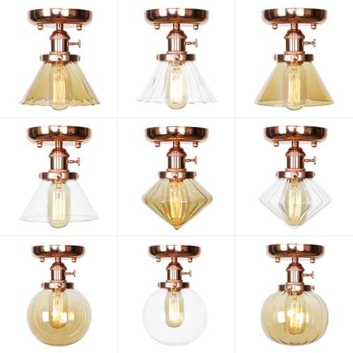 Nordic Ceiling Lamp Retro Glass lampshade Led Ceiling Lamps Copper Living Room Bedroom Home Ceiling Lighting Decoration