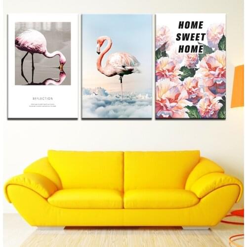 Nordic Romantic Flower Flamingo Canvas Painting Posters Prints Beach Landscape Art Paintings Wall For Living Room Home Decor