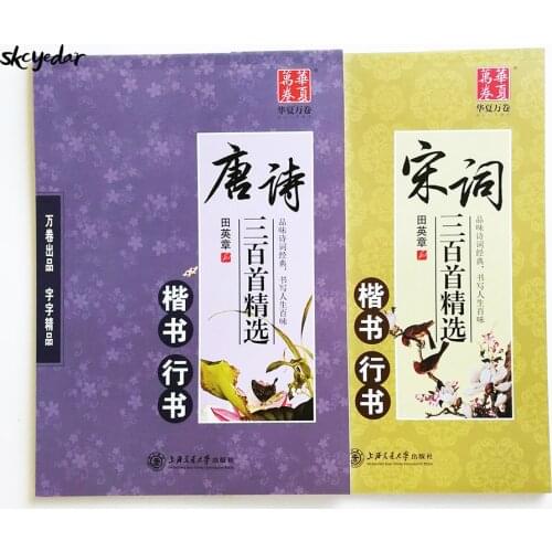 2Pcs/set Chinese Calligraphy Copybooks for Pen Kaishu& Xingshu Tang Poem & Song Ci Chinese Characters Exercise Books