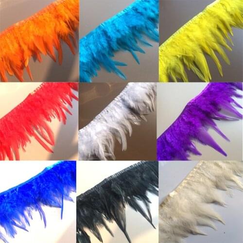Wholesale Centerpieces Wedding Decoration 10Meter/lot Natural Rooster hackle Feathers Trim dyed chicken Feathers Fringing