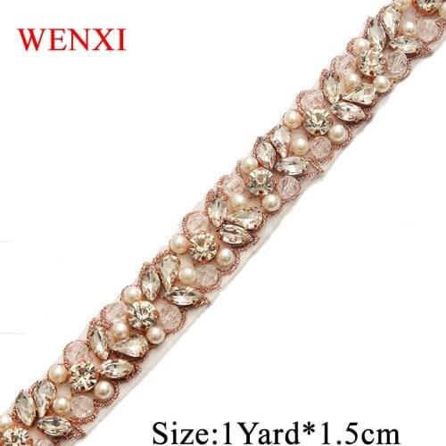 WENXI 5Yards Bridal Hand Made Beaded Sewing Silver Crystal Rhinestone Applique Trim For Wedding Dresses DIY Iron On WX927