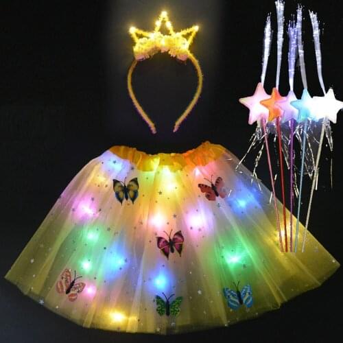Party Girl Women LED Tutu Skirt with Light String Headband Magic Wands Christmas Xmas Gift Crown Cat Costume Cosplay Fairy Stick