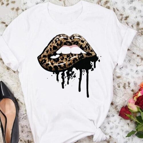Clothes Graphic T Top Lady Print Tee T-Shirt Women Summer Leopard Clothing Lip Ladies Watercolor Cartoon Female Tshirts