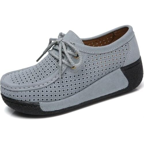 Genuine Leather Slope Heel Platform Flat Shoes Women Four Seasons Fashion Sports Womens Shoes Zapatos De Mujer