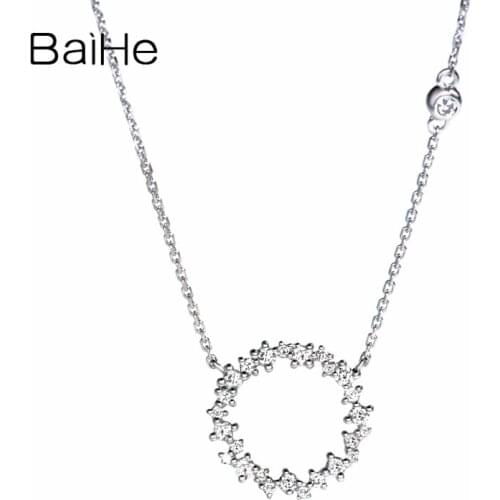 BAIHE Solid 18K White Gold 0.22ct H/SI Natural Diamonds Engagement Women Trendy Fine Jewelry Round Diamond Necklaces For Women