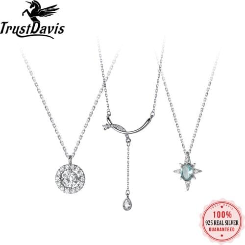 TrustDavis Luxury 925 Sterling Silver Fashion Round Cross Dazzling Zircon Choker Necklace for Women Wedding Party Jewelry DA2422