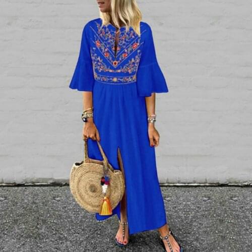 Dress 2021 summer style European and American Fashion Womens Retro Printing V-Neck Half Sleeve Comfy Casual Dress hot sale