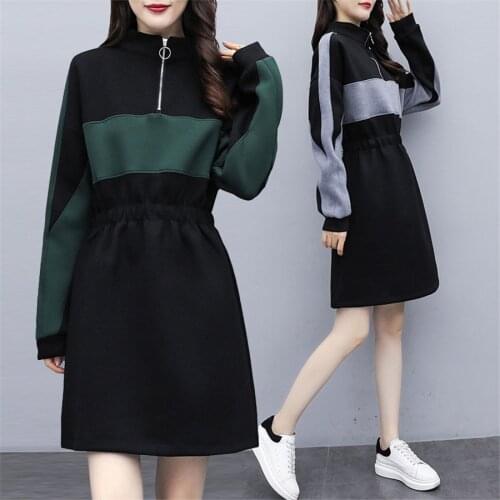 Spring Autumn Fashion Women Casual Dress Long Sleeve Half Open Zip Collar Straight dress