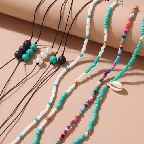 16 Pcs/Sets Fashion Alloy Shell Beaded Hand Woven Necklace 2021 Charm Bridal Wedding Adjustable Necklace for Ladies Accessories