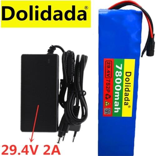 24V Battery 7S2P 29.4V 7800mAh Li-ion Battery Pack with 20A Balanced BMS for Electric Bicycle Scooter Power Wheelchair + Charger