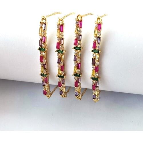 5 Pcs Rainbow cubic Zircon Curved Bar Connector Bracelets,Colorful CZ Stone micro pave bracelet fashion women jewelry BG296