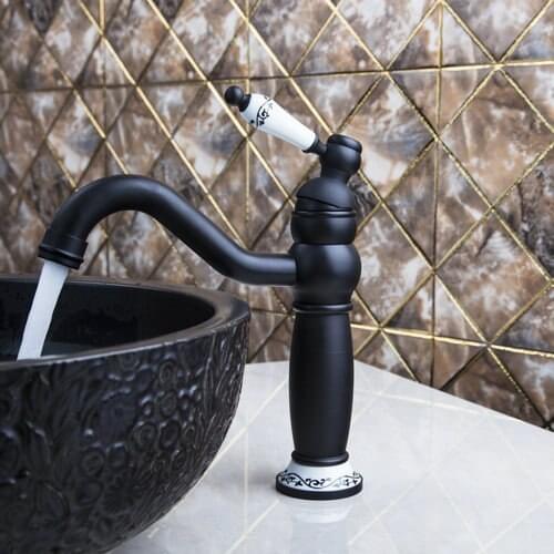 Oil Rubbed Bronze Bathroom Vessel Oil Rubbed Bronze 97107 Deck Mounted Ceramic Single Handle Wash Basin Sink Faucets,MixerTap