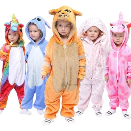 Kigurumi Unicorn Children Flannel Pajamas Kids Winter Sleepwear Boys Onesies Girls Pajamas Sets Tiger Panda Stitch Animal Pyjama