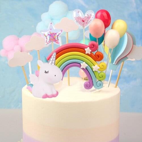 Unicorn Cake Toppers Rainbow Cloud Cupcake Flags Kids Girl Birthday Party Decor Baby Shower Wedding Unicorn Party Decoration