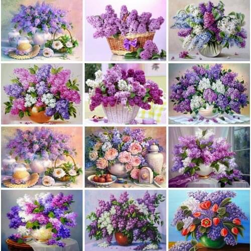 EverShine Diamond Mosaic Lilac Cross Stitch Diamond Painting Full Square Flowers Picture Rhinestone Bead Embroidery Handmade Art