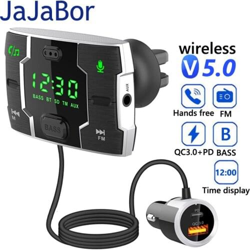 JaJaBor FM Transmitter Stereo Car MP3 Player Voice Assistant PD18W QC3.0 USB Charger Handsfree Bluetooth-compatible FM Modulator